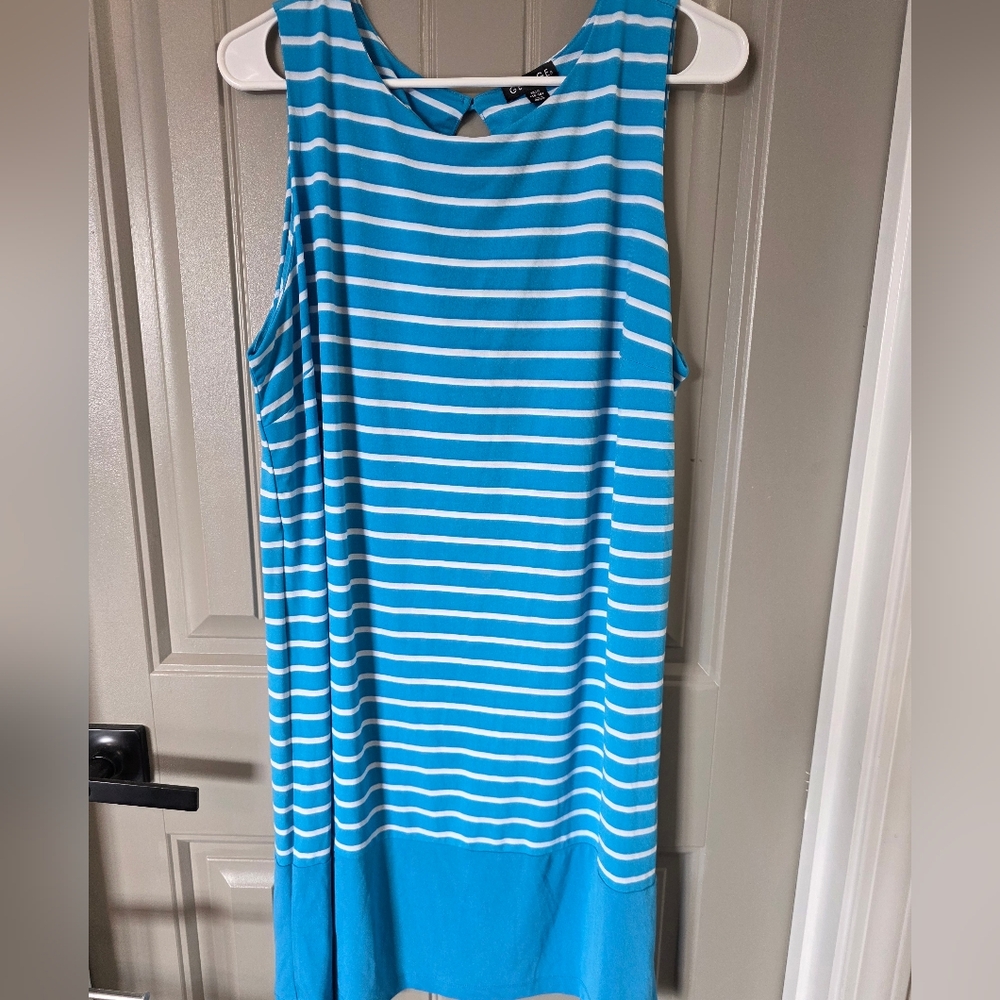 George Womans XL blue And White Striped Sleeveless Dress